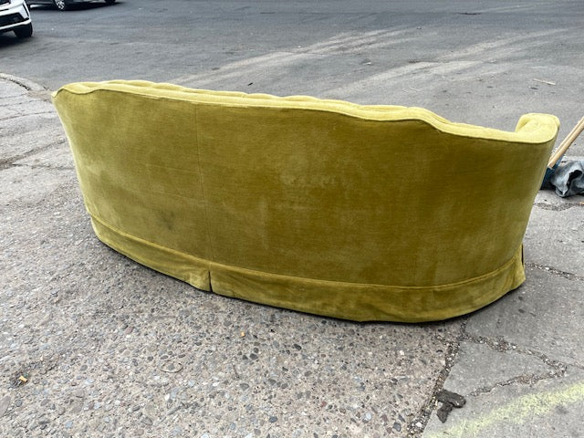 Yellow velvet rounded couch 87x34x32" tall seat depth 23" seat height 18" tall