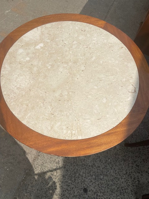 Polished Travertine round coffee table 40x15" tall