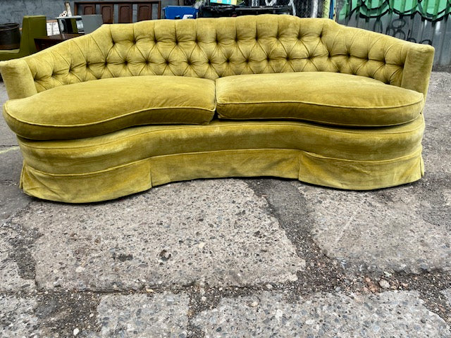 Yellow velvet rounded couch 87x34x32" tall seat depth 23" seat height 18" tall
