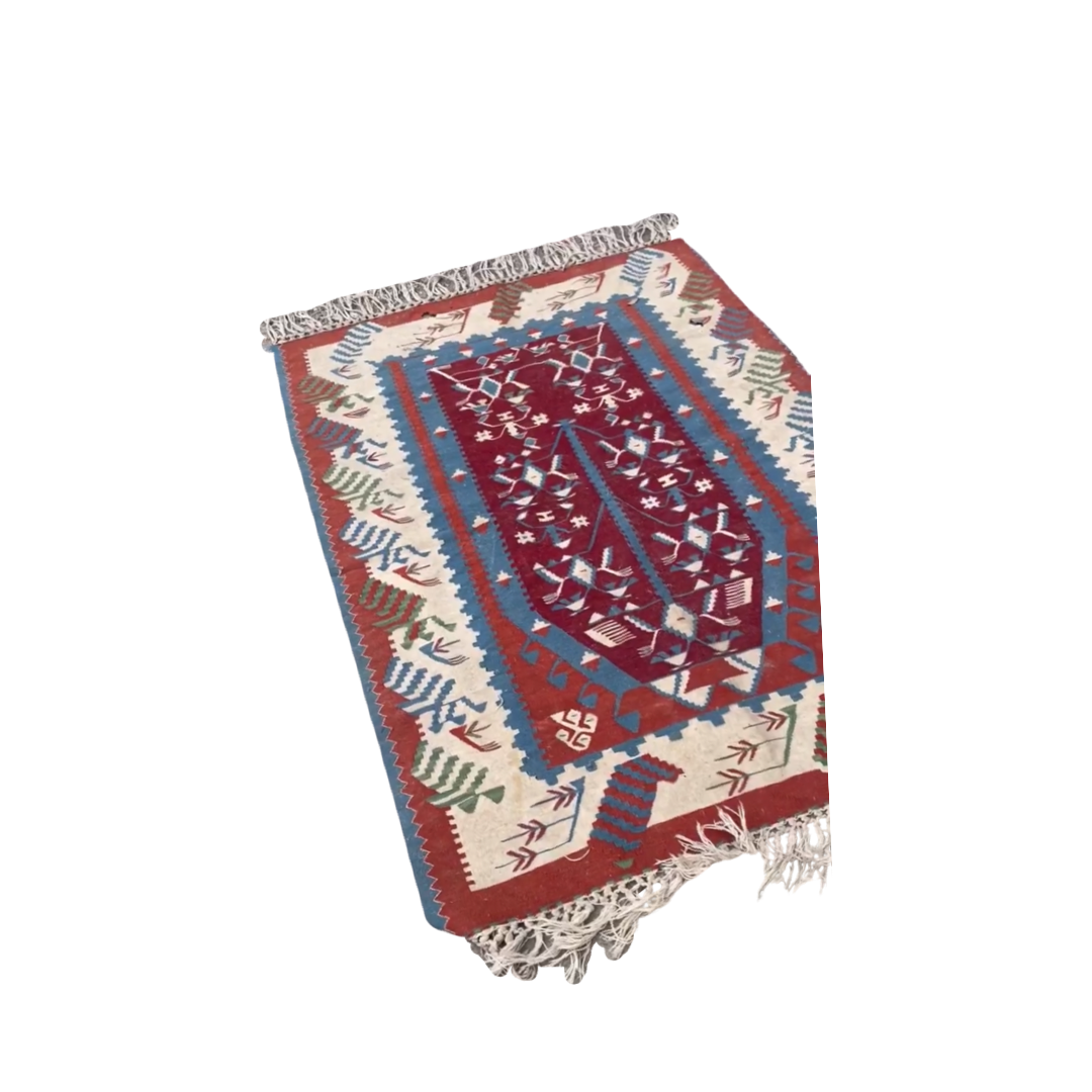 Vintage Kilim Blue and Red Rug 4x6’