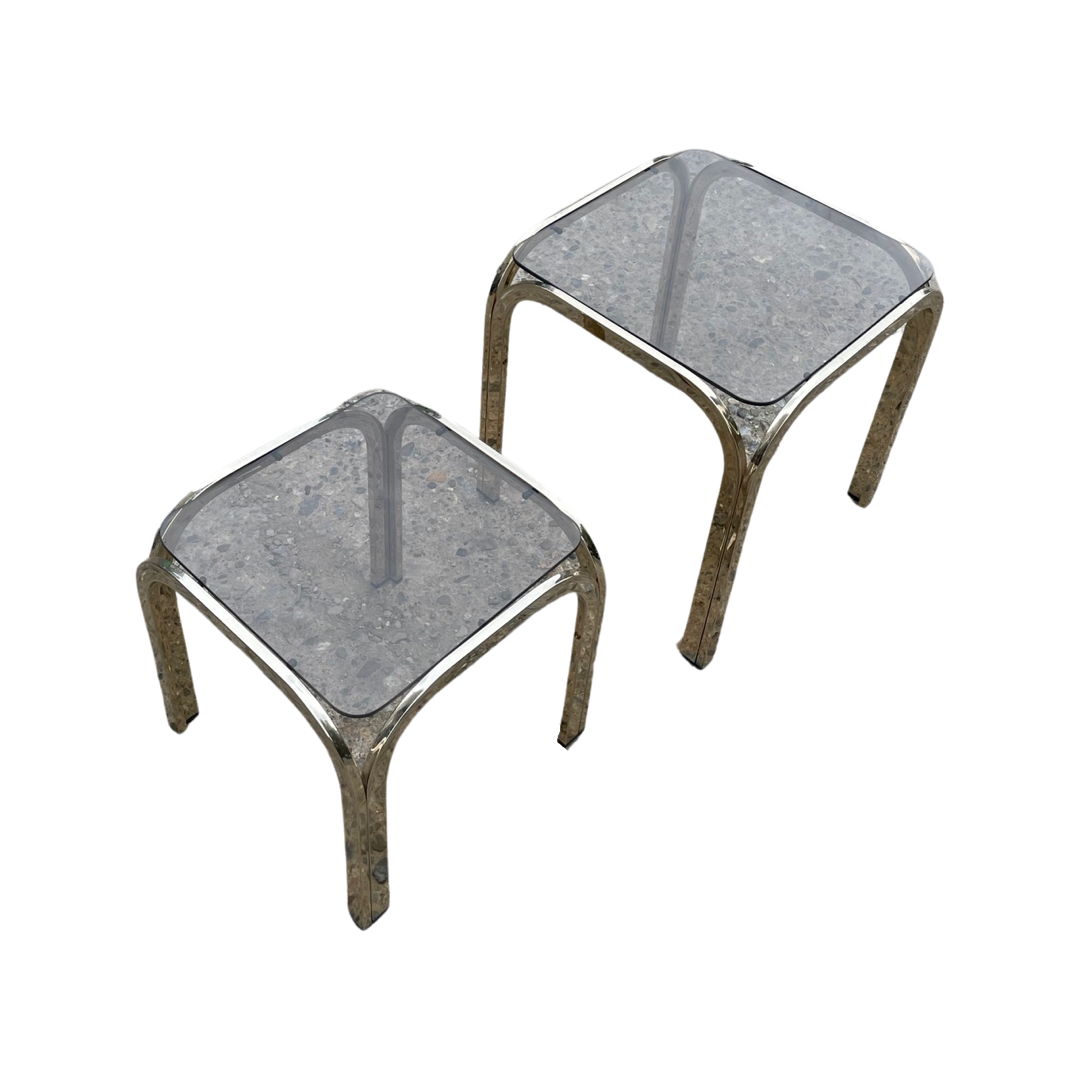 Small Chrome and Glass Nesting Tables in the Style of Marcel Breuer