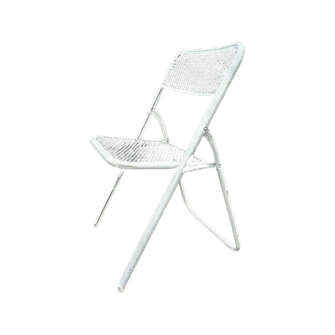 Pair of Vintage Mid Century Modern Rid-Gid Metal Mesh Folding Chairs By Salterini - White