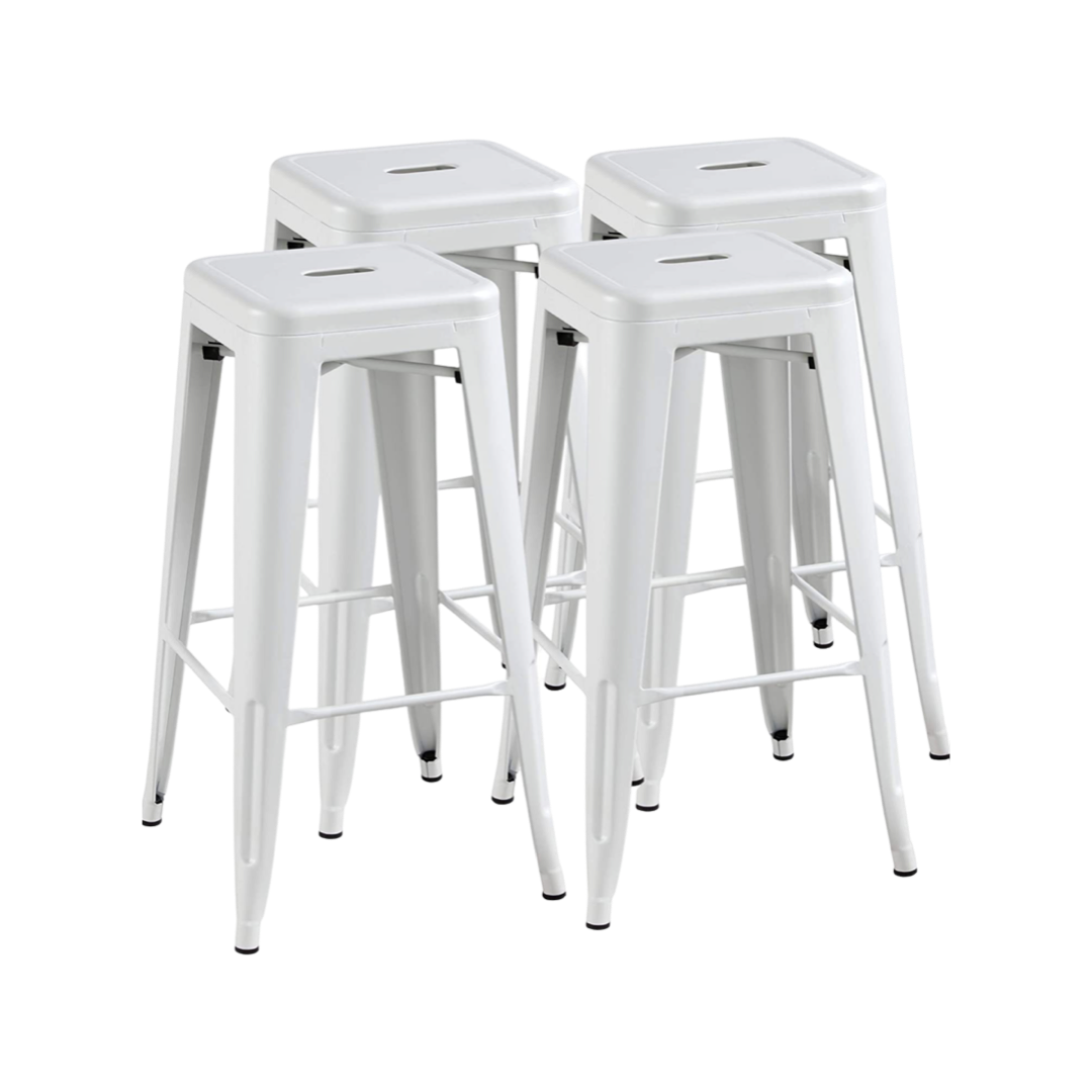 Pairs of White and Off White Metal Indoor/Outdoor Stackable Bistro Bar Stools (Multiple Available)