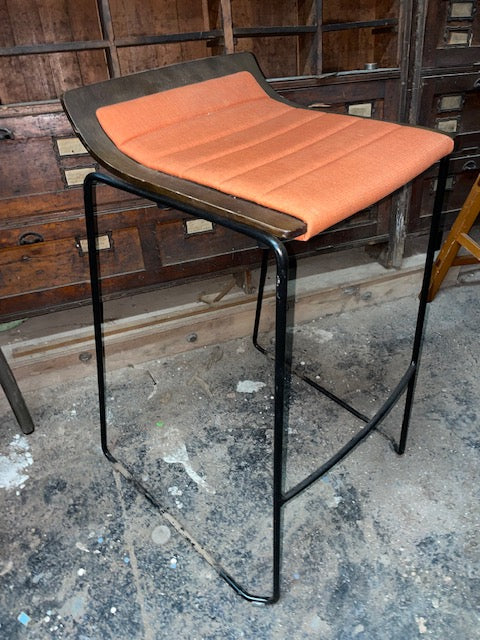 Orange Fabric, Wood and Metal Single Bar Stool