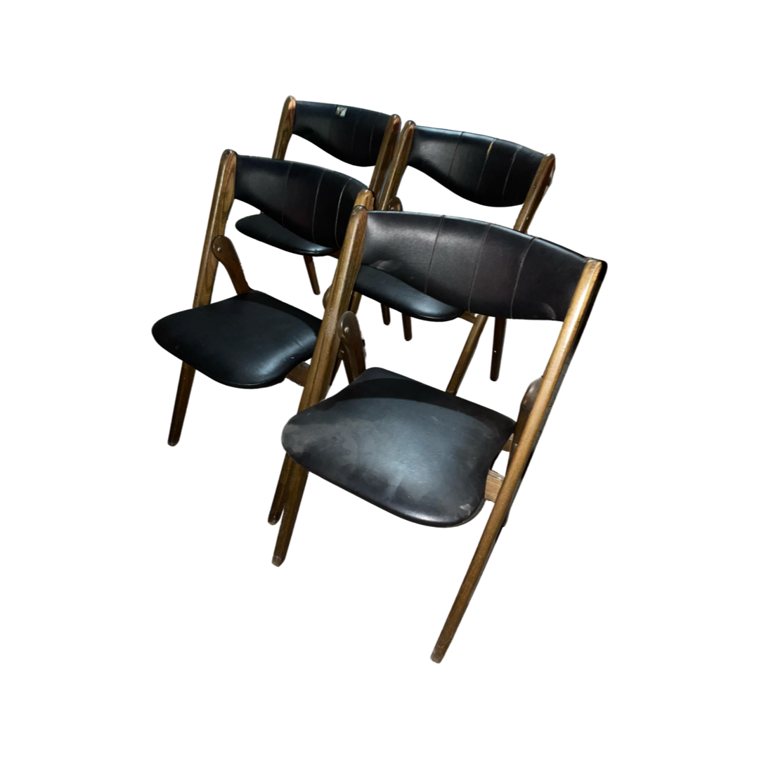 Pairs of Stack-a-More Black Vinyl and Wood Folding Dining Chairs