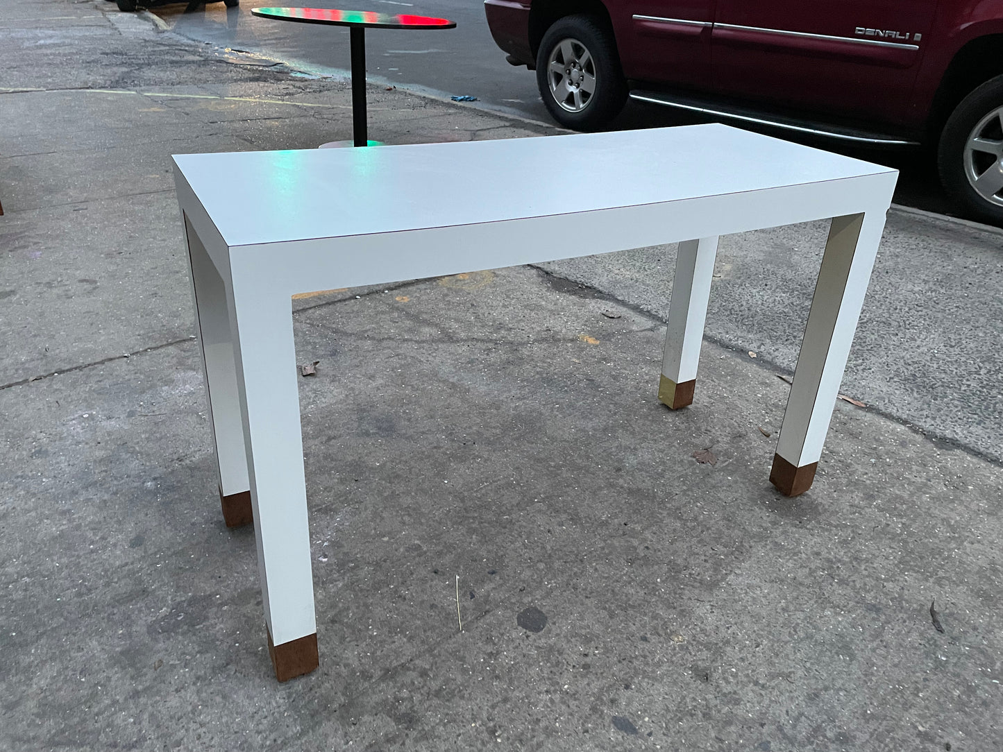 White and Brass Laminate Console Table