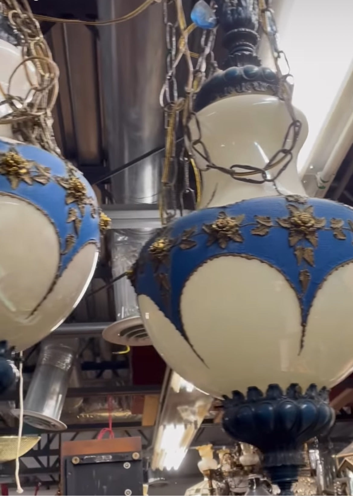 Pair of Blue Bohemian Plug in Ceiling Lamps