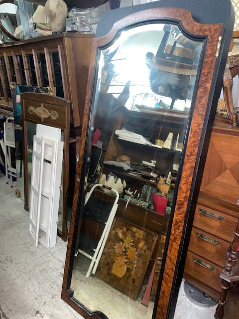 Tall Beveled Art Deco Style Floor Length Mahogany Mirror with Black Trim