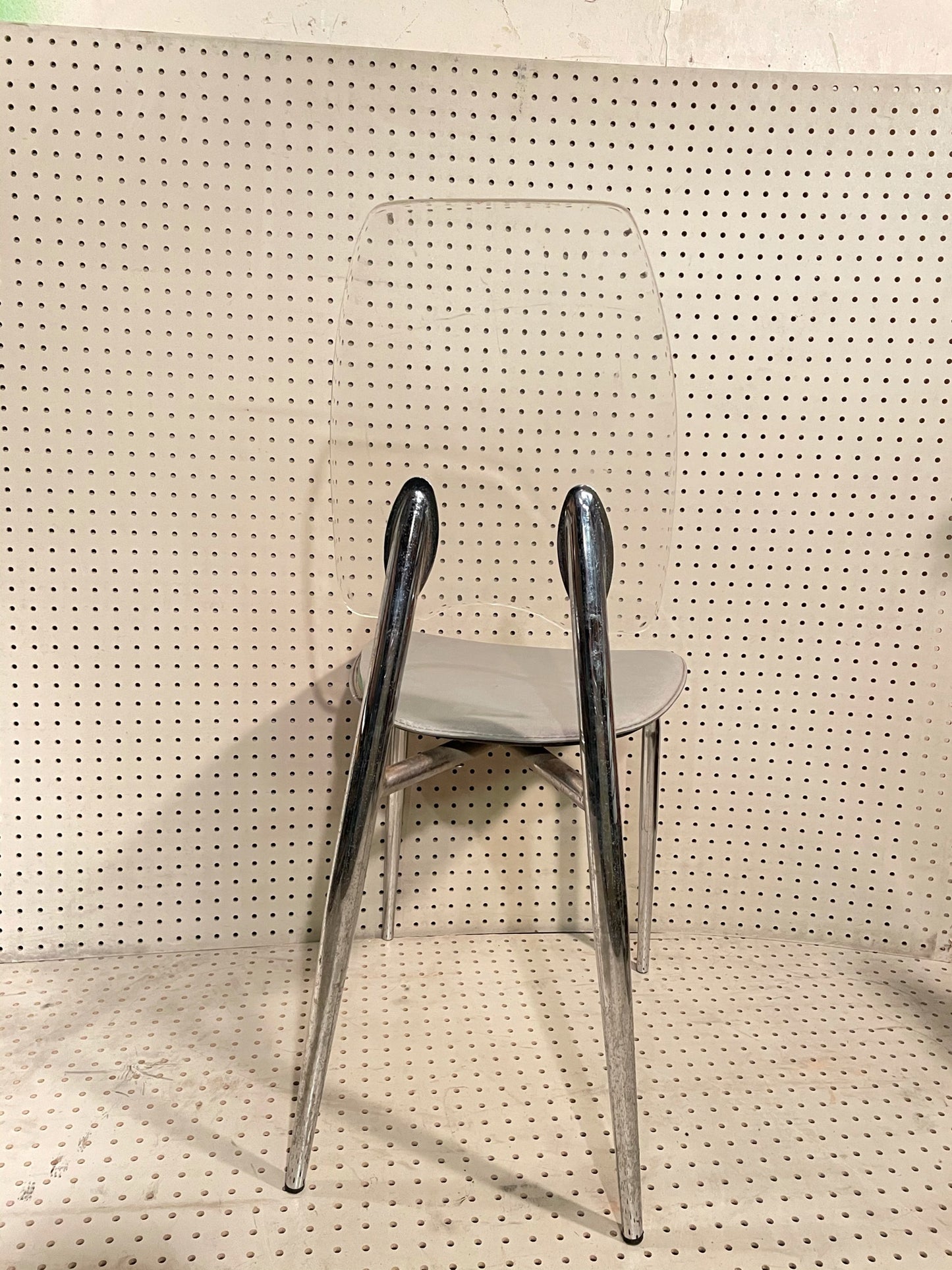 Italian Lucite and Grey Leather Chair