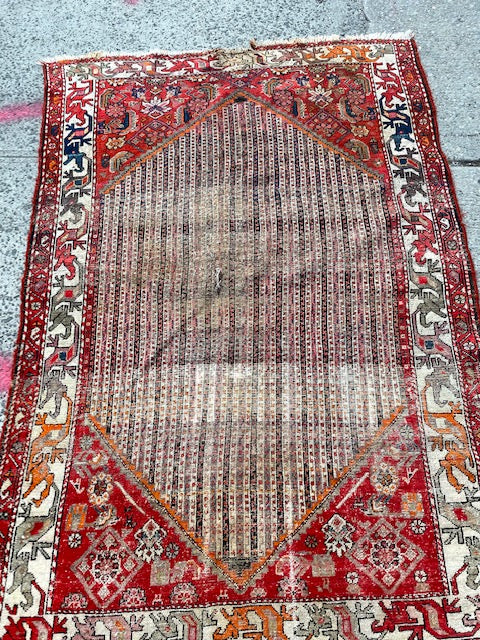 Antique Red and Orange Handmade Wool Rug 4x6’