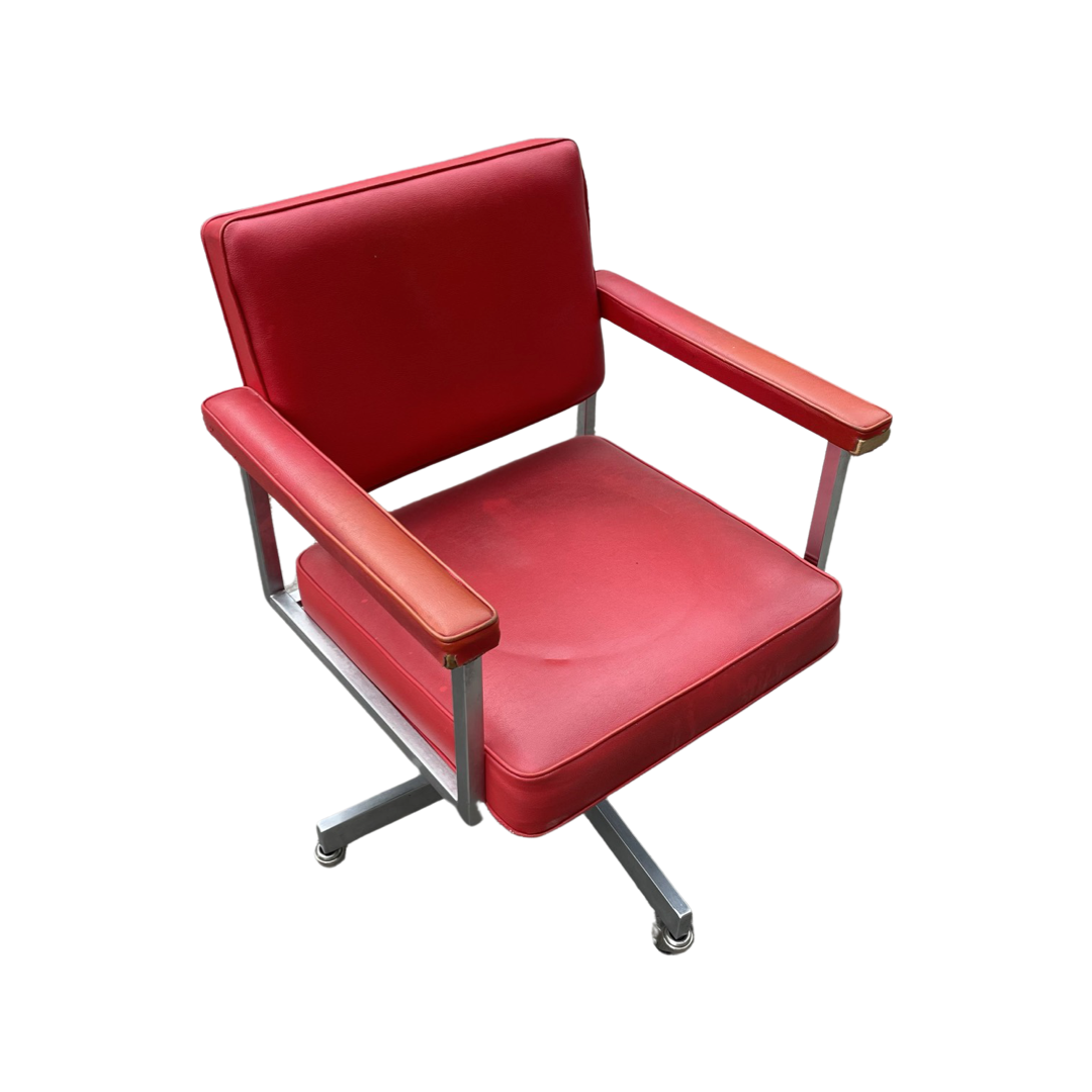 MCM Red Vinyl Square Rolling Desk Chair