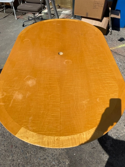 Tiger Maple Racetrack Shaped and Chrome Dining Table