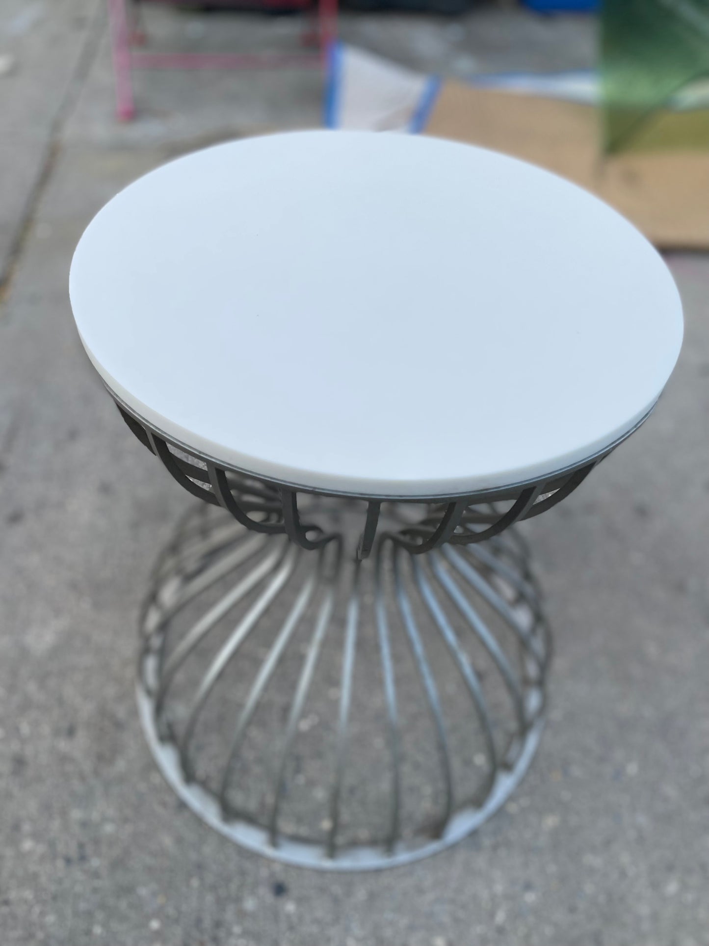 Round Metal Cage Hour Glass Side Table