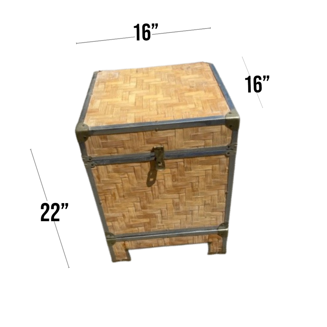 Small Square Wood and Two Tone Metal Trunk with Stand