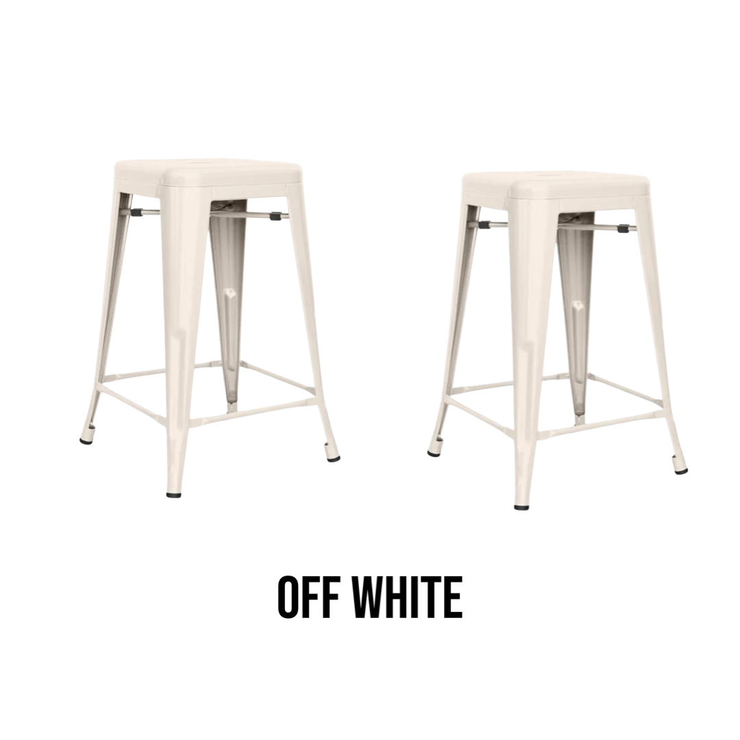 Pairs of White and Off White Metal Indoor/Outdoor Stackable Bistro Bar Stools (Multiple Available)