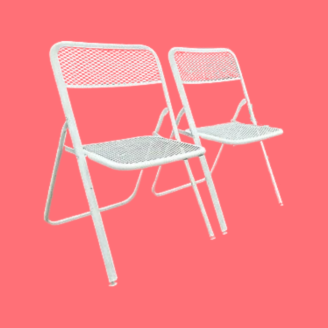 Pair of Vintage Mid Century Modern Rid-Gid Metal Mesh Folding Chairs By Salterini - White