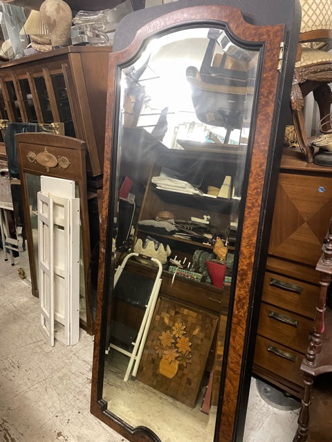 Tall Beveled Art Deco Style Floor Length Mahogany Mirror with Black Trim