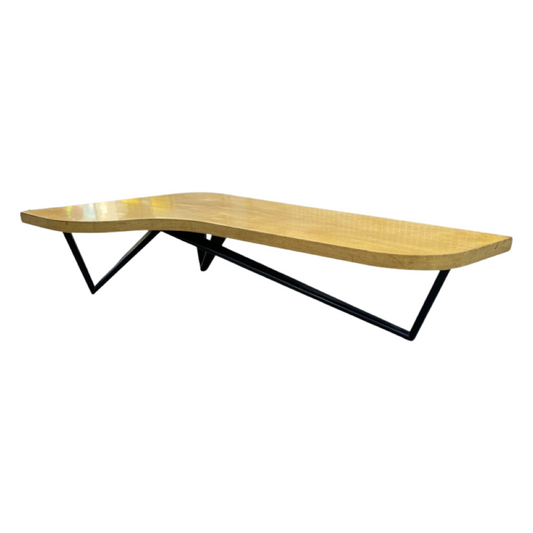 Paul Frankl Unique MCM Kidney Shaped Blonde and Black Wood Coffee Table