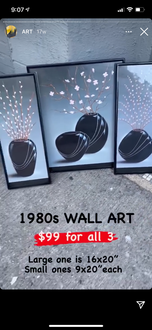 Triptych Vase Art  Black 1980s