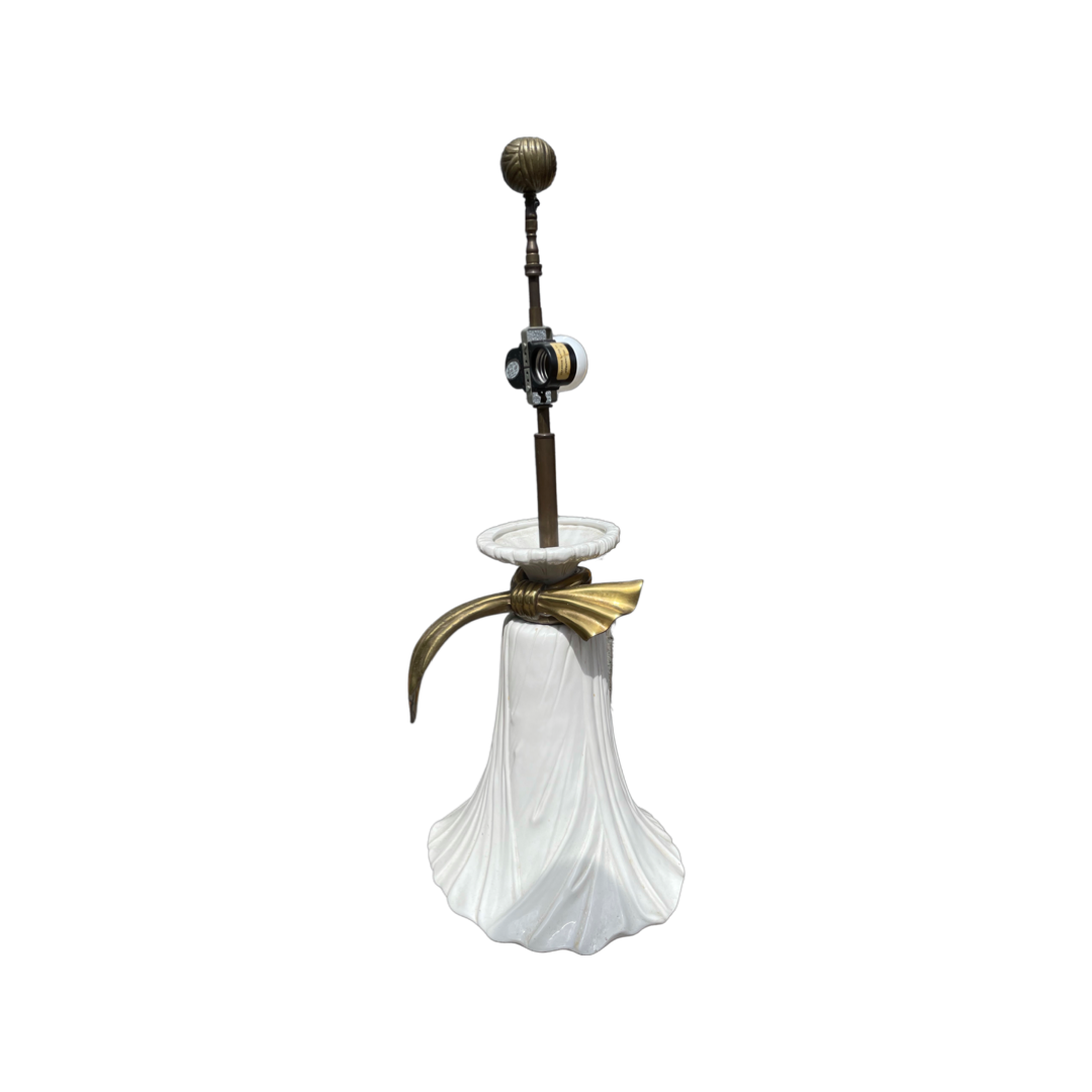 1982 White Ceramic and Brass Chapman Lamp