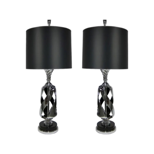 Pair of Nickel Plated Open Spiral Table Lamps (Shades Not Included)