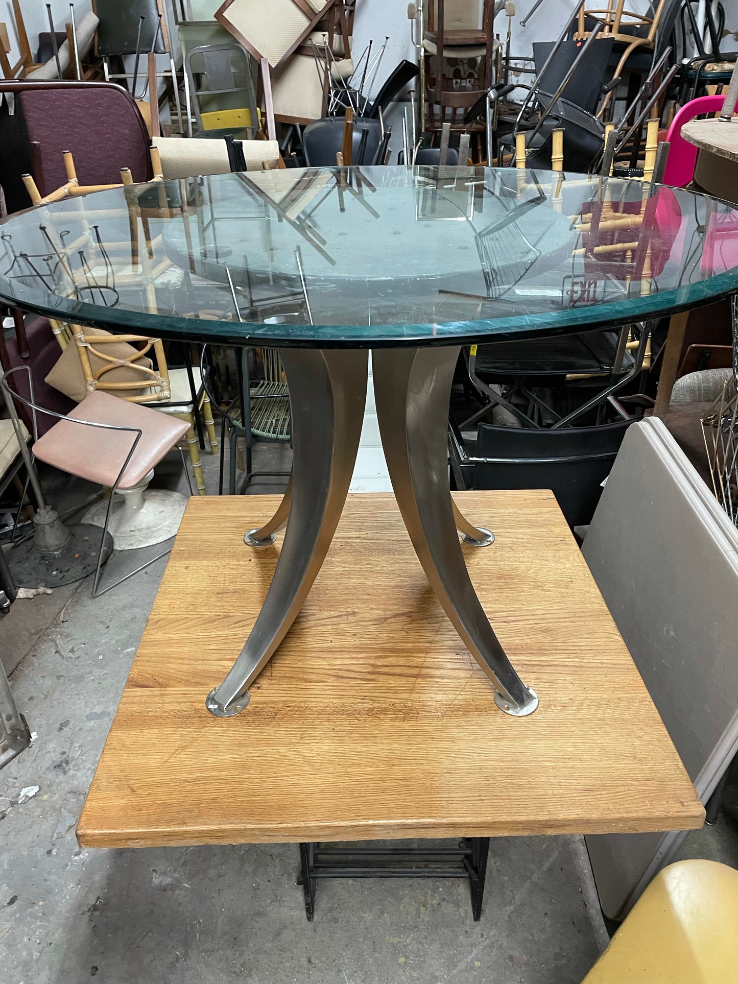 Furniture of America Marble Velo Dining Table with Round Glass Top