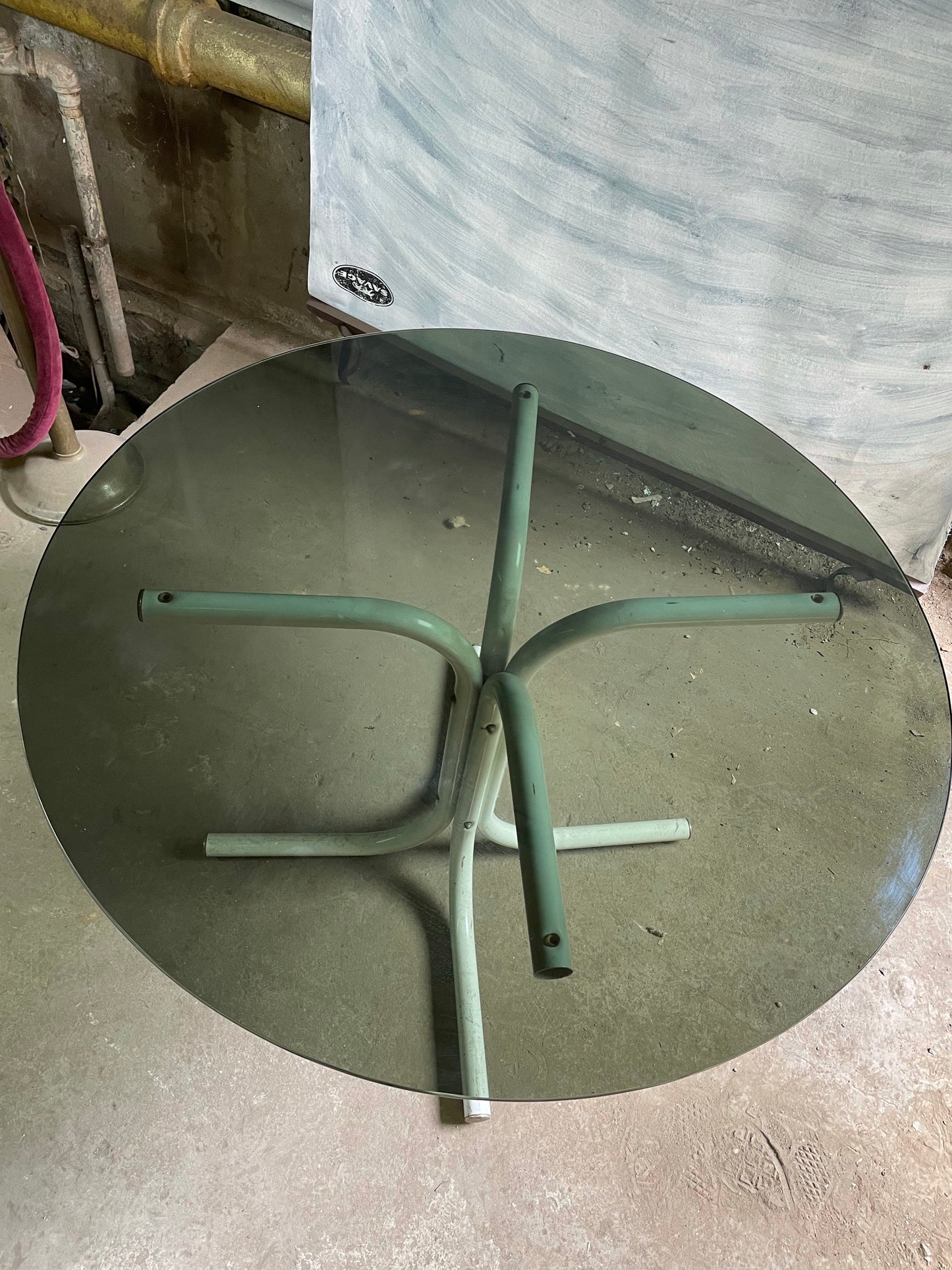 Smoked Glass Round Kitchen Table with White Metal Base