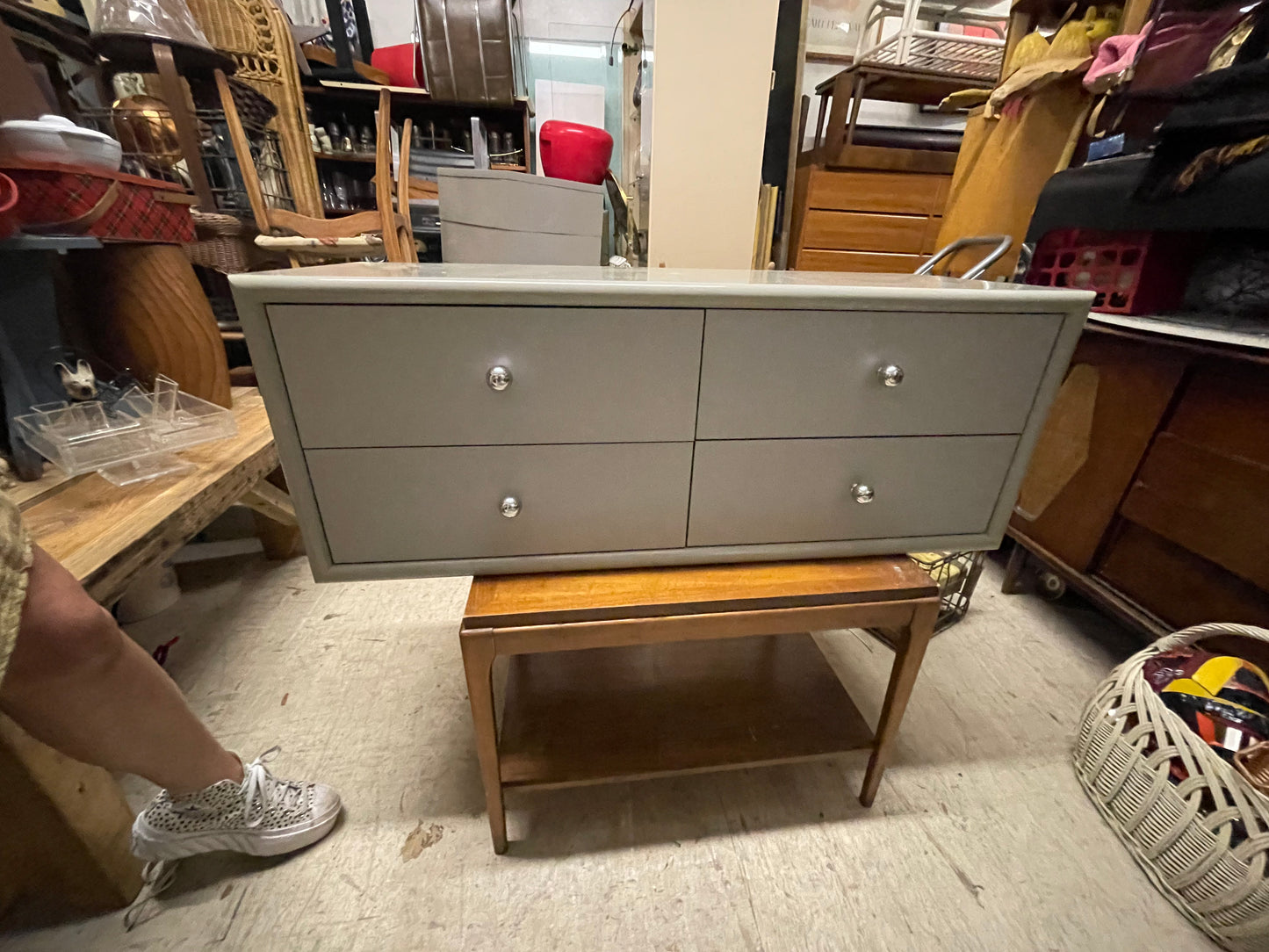 Postmodern Sage Green Lacquer Low-board with Hood Wall Unit Media Console