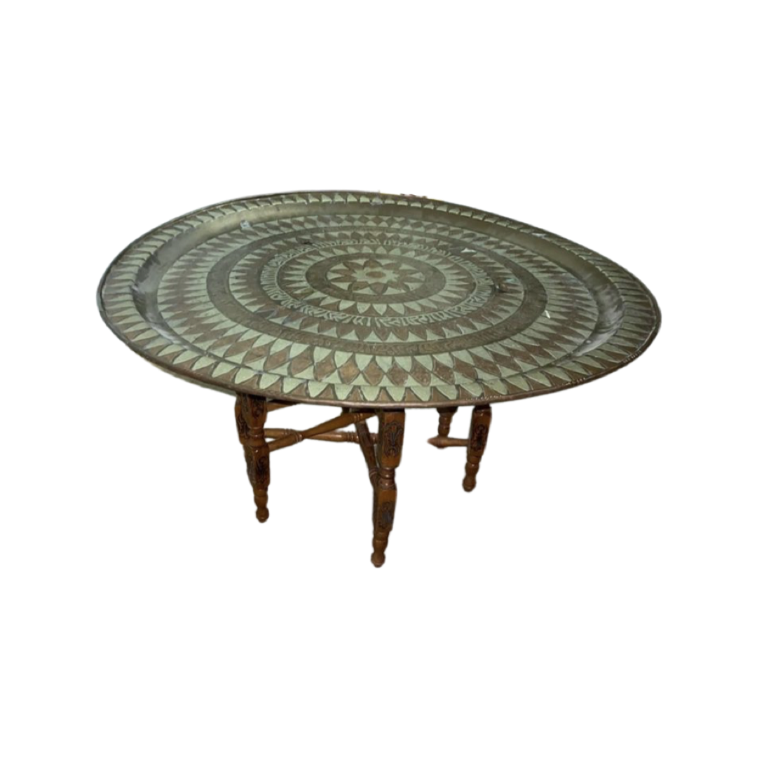 Large Moroccan Brass Top Collapsible Tea Table