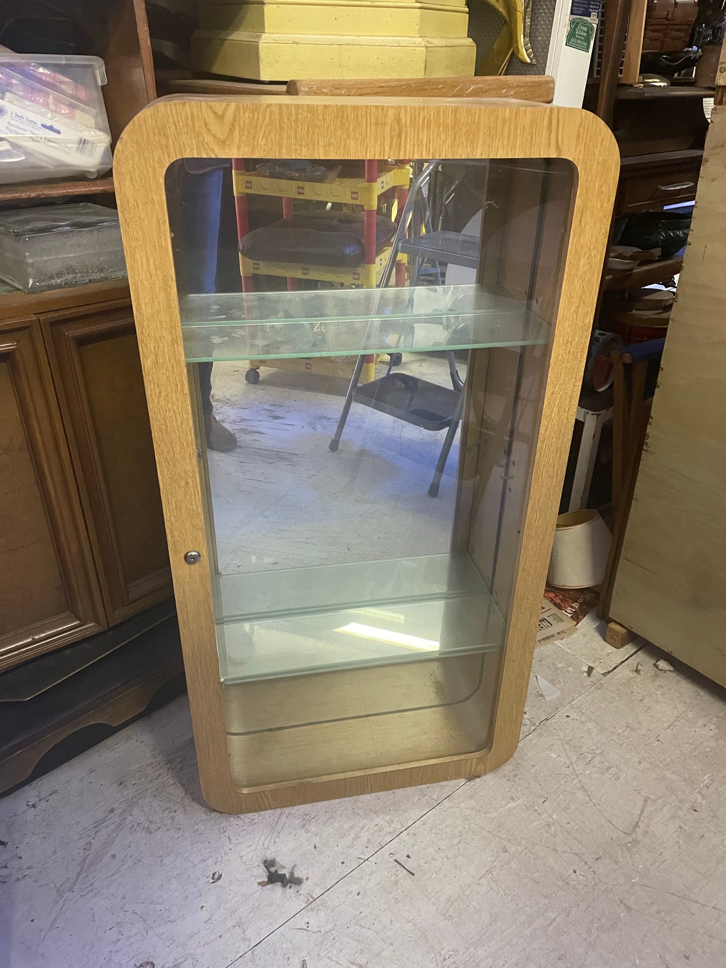 Rounded Wood and Glass Wall Mounted Display Case
