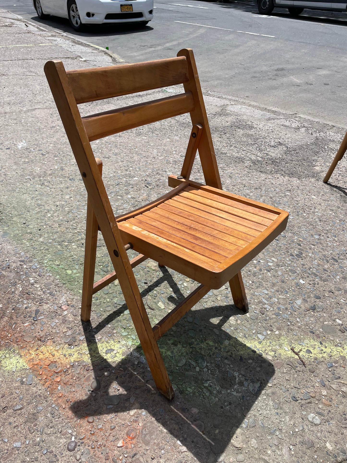 Medium Dark Wood Slatted Dining Chairs (Priced Individually)