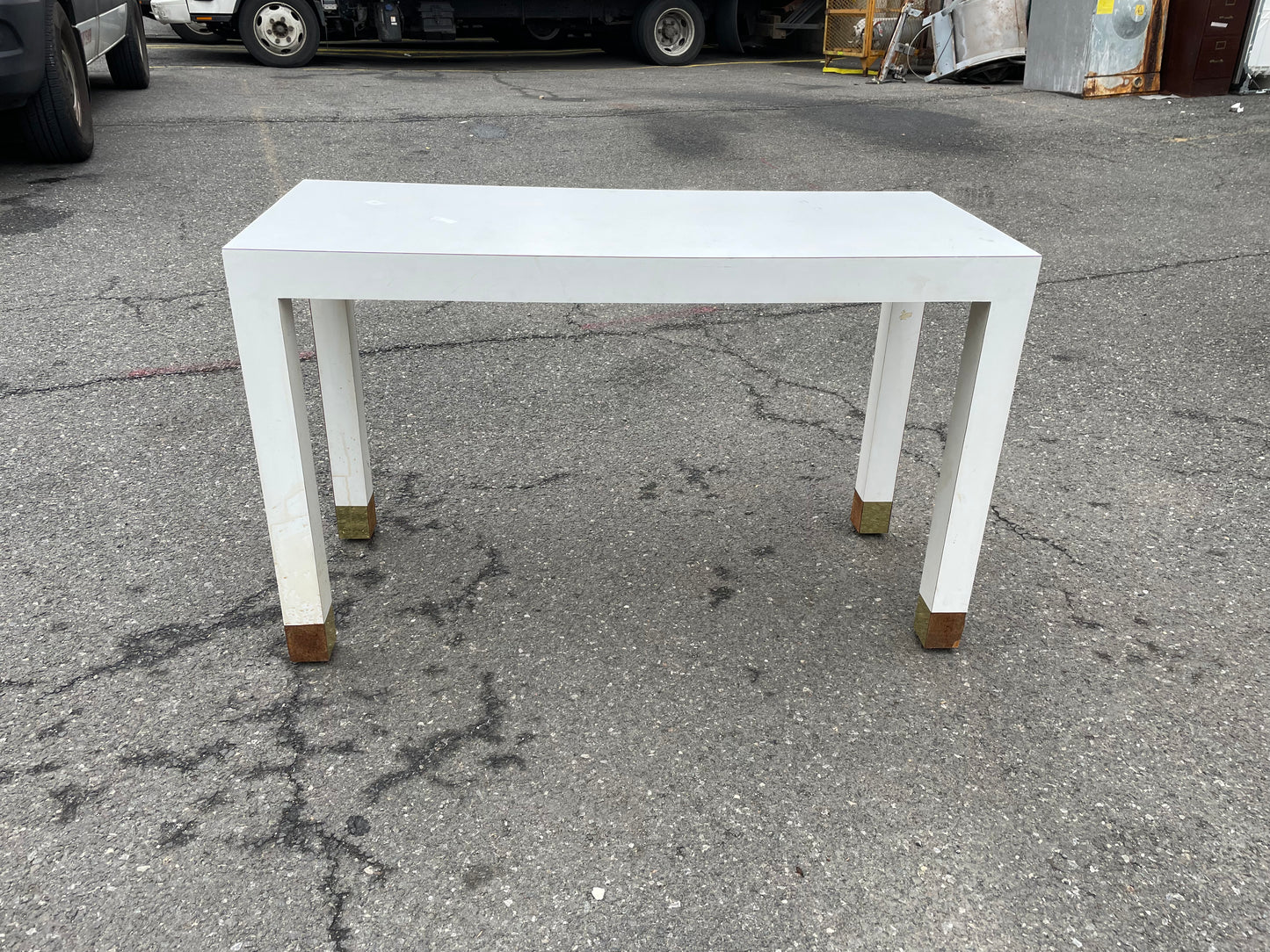 White and Brass Laminate Console Table