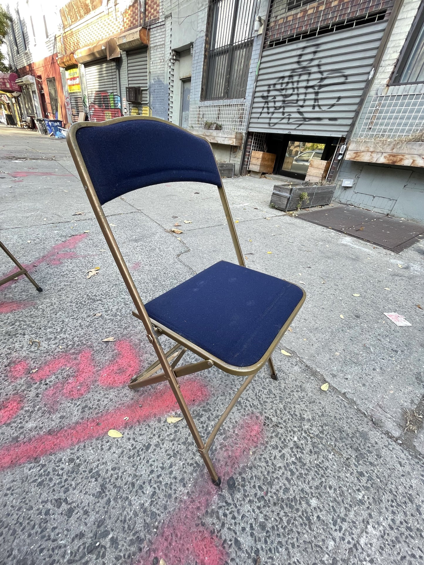 Set of 6 Brass Folding Chairs - Blue Indigo