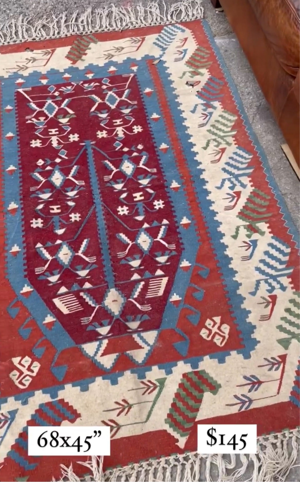 Vintage Kilim Blue and Red Rug 4x6’