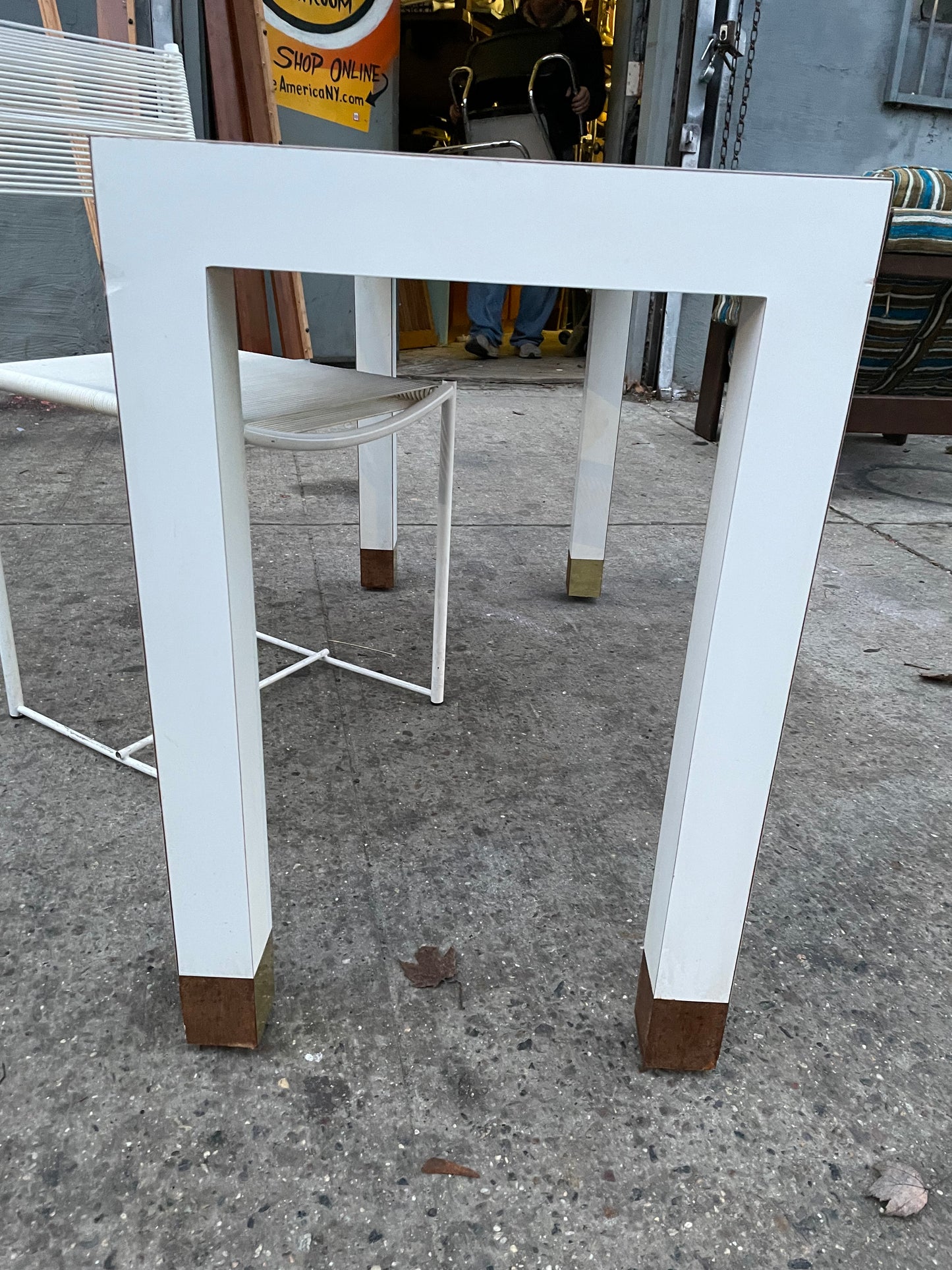 White and Brass Laminate Console Table