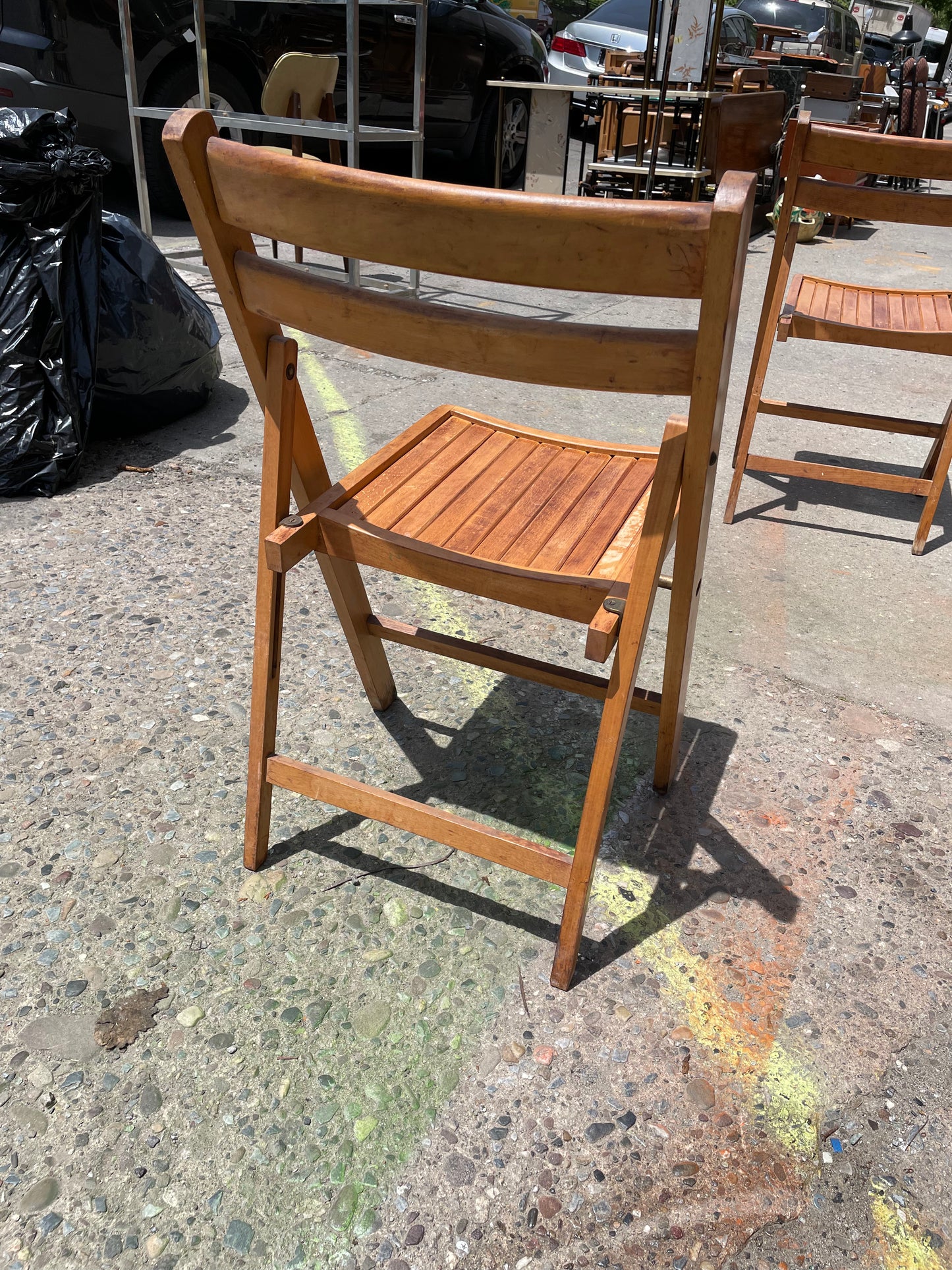 Medium Dark Wood Slatted Dining Chairs (Priced Individually)