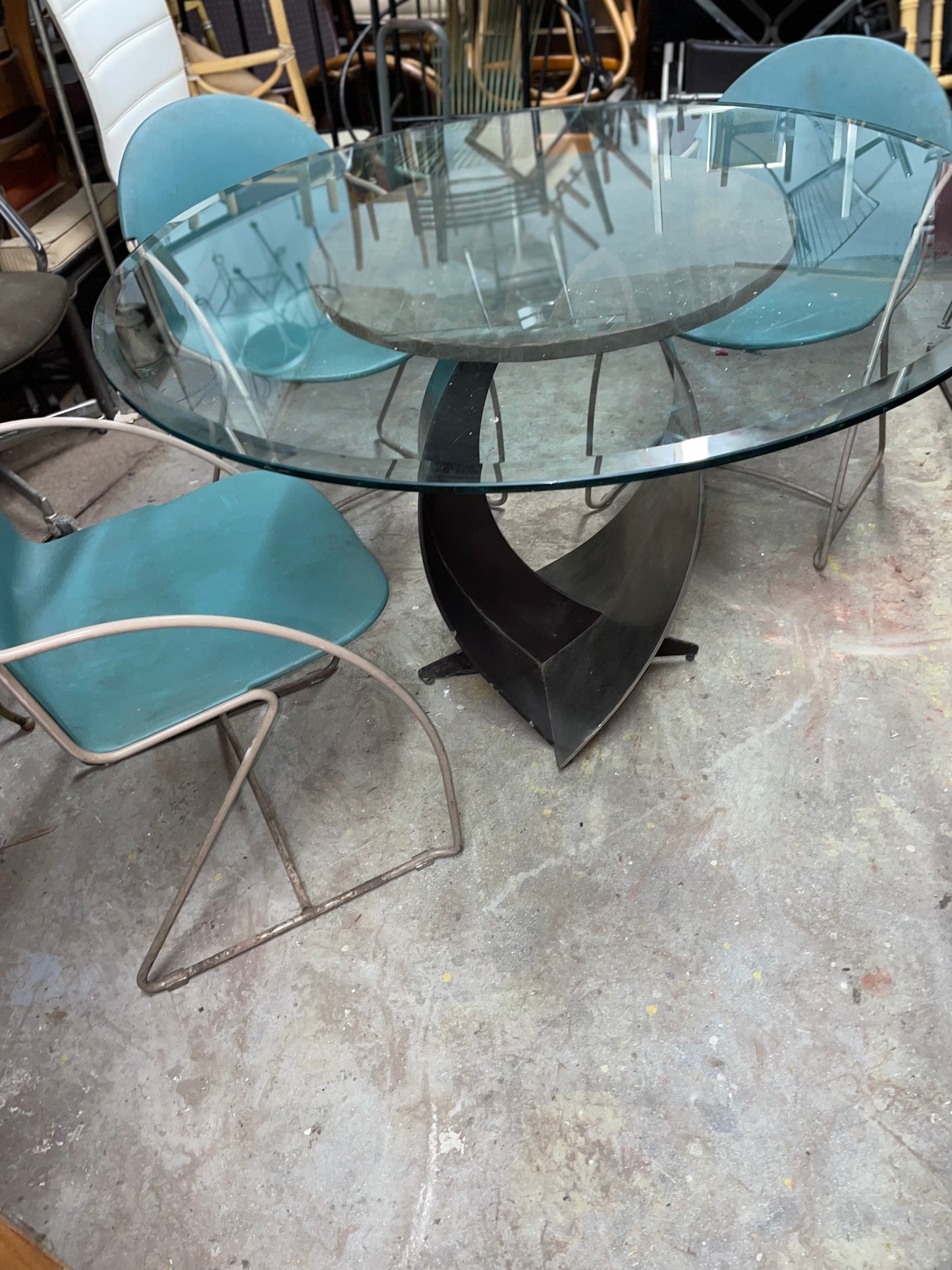 Steel Two Toned Dining Table Base with Glass Round 44” Top