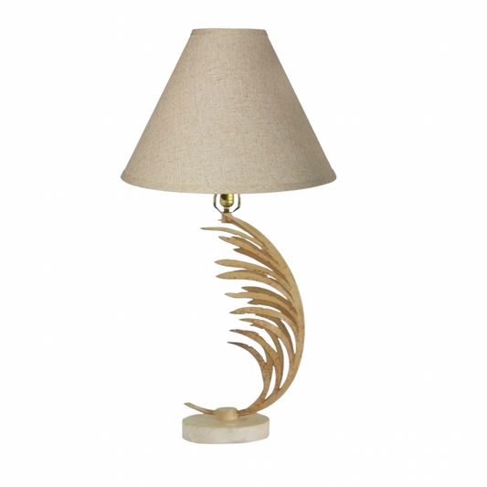 Michael Taylor Palm Frond Table Lamp with Travertine Base, circa 1985 (Shade Not Included)