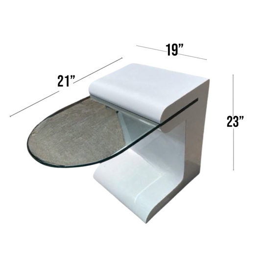 Postmodern White Cantilever Glass and White Laminate Accent Table