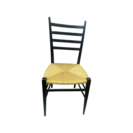 Gio Ponti Black Wood Ladder Back and Rush Chairs