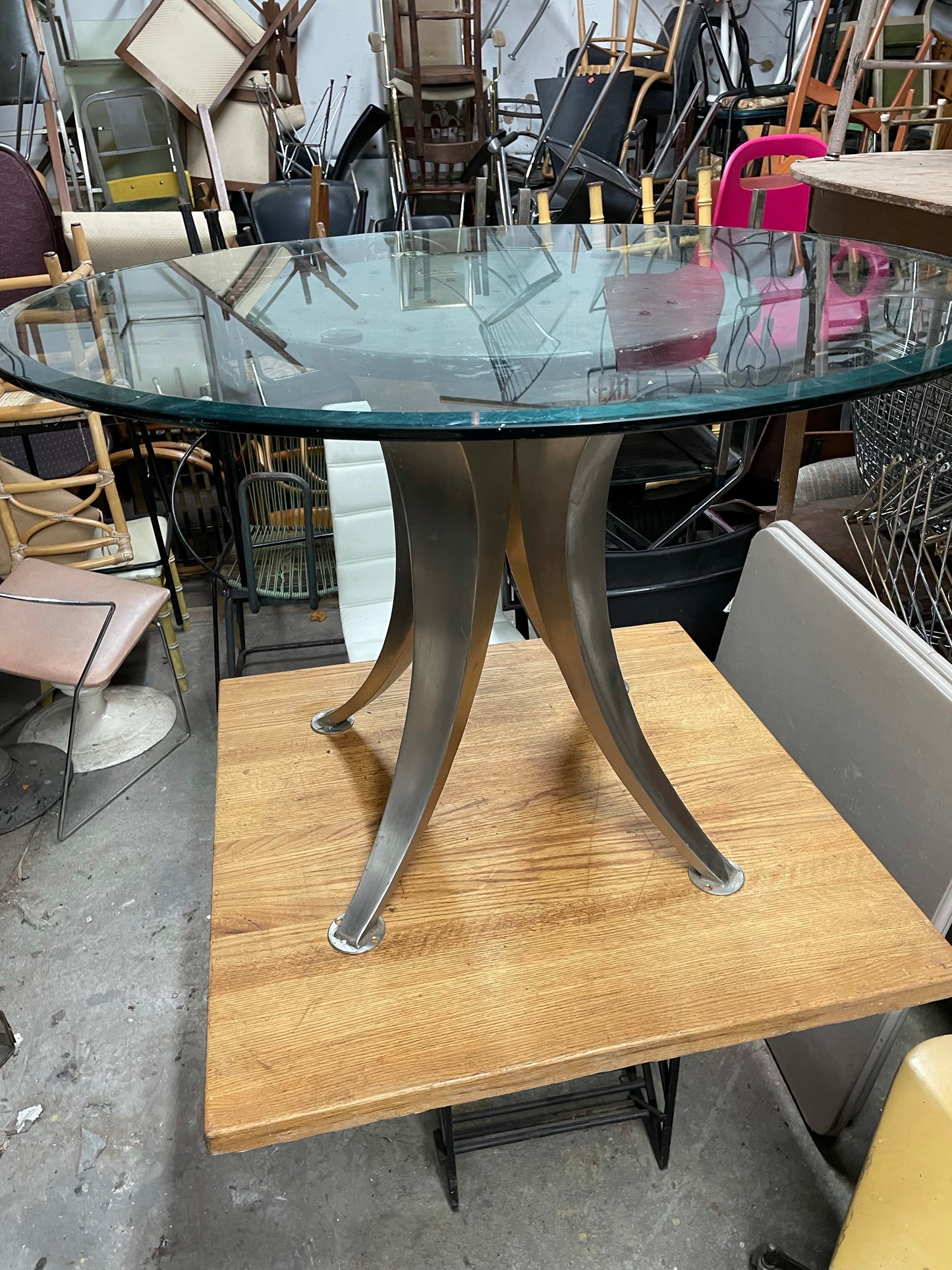 Furniture of America Marble Velo Dining Table with Round Glass Top