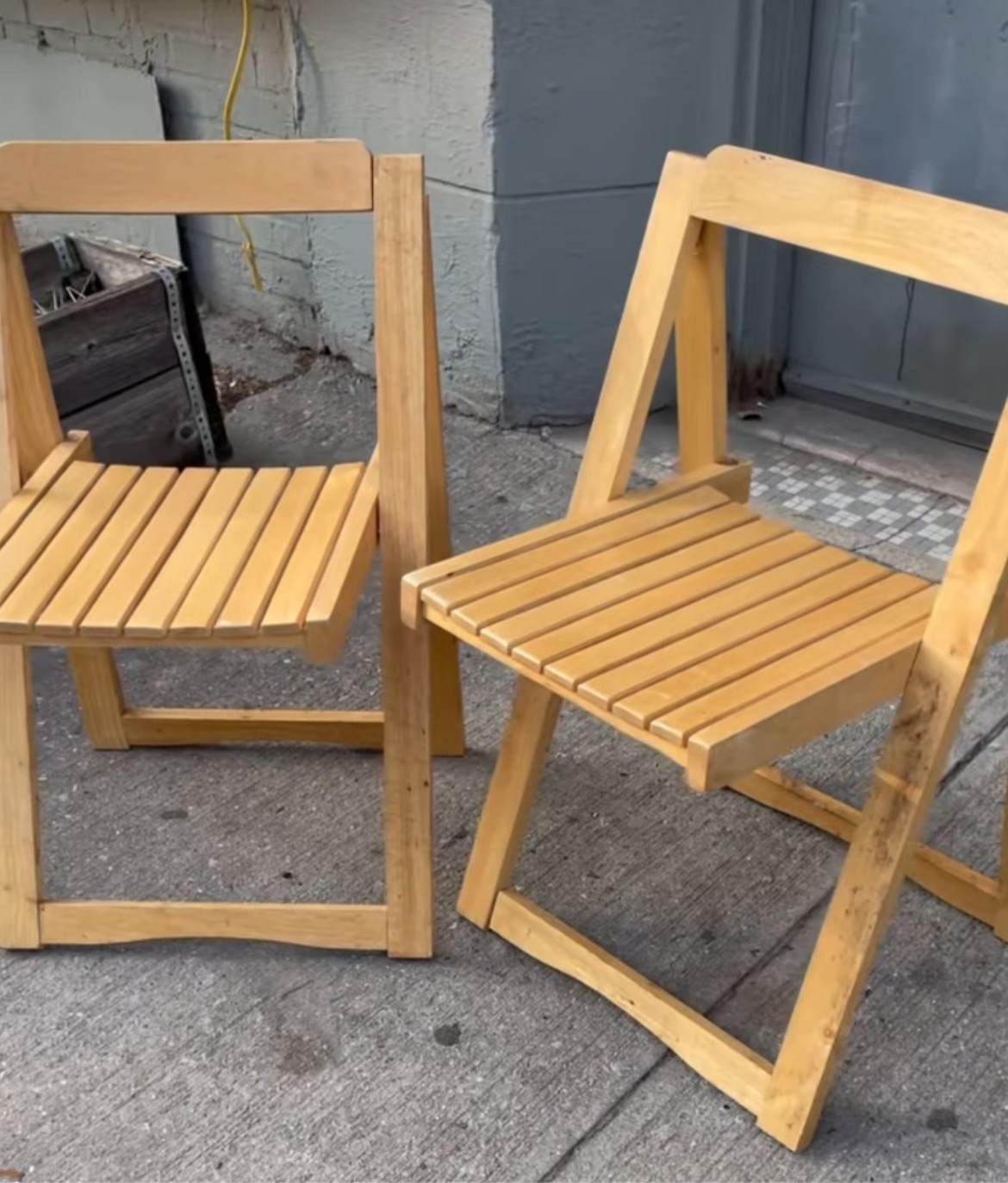 Pair of Maple Heavy Wood Slatted Dining Chairs - Made in Romania