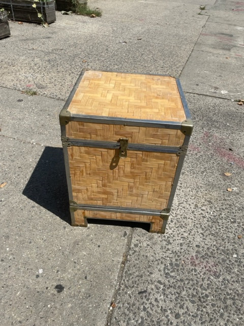 Small Square Wood and Two Tone Metal Trunk with Stand