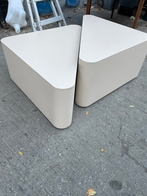 Pair of Plinth Style Rounded Triangle Coffee Tables