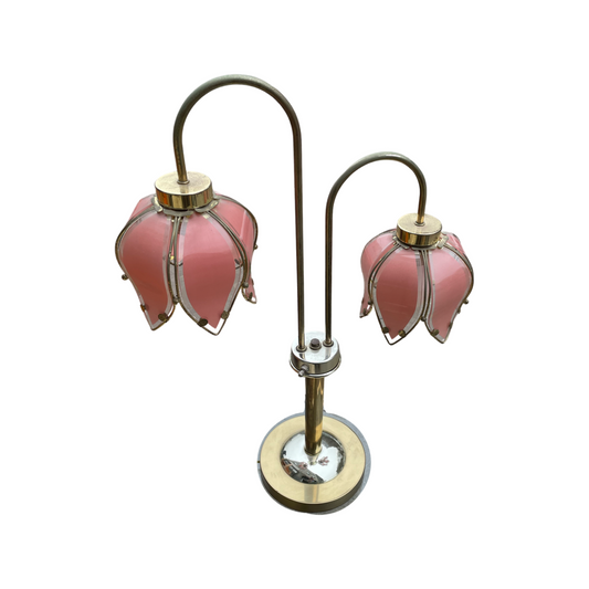 Pink Vintage Modern Brass Tulip Table Lamp