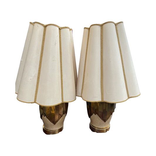 Brutalist Hollywood Regency Lamps with Vintage Shades