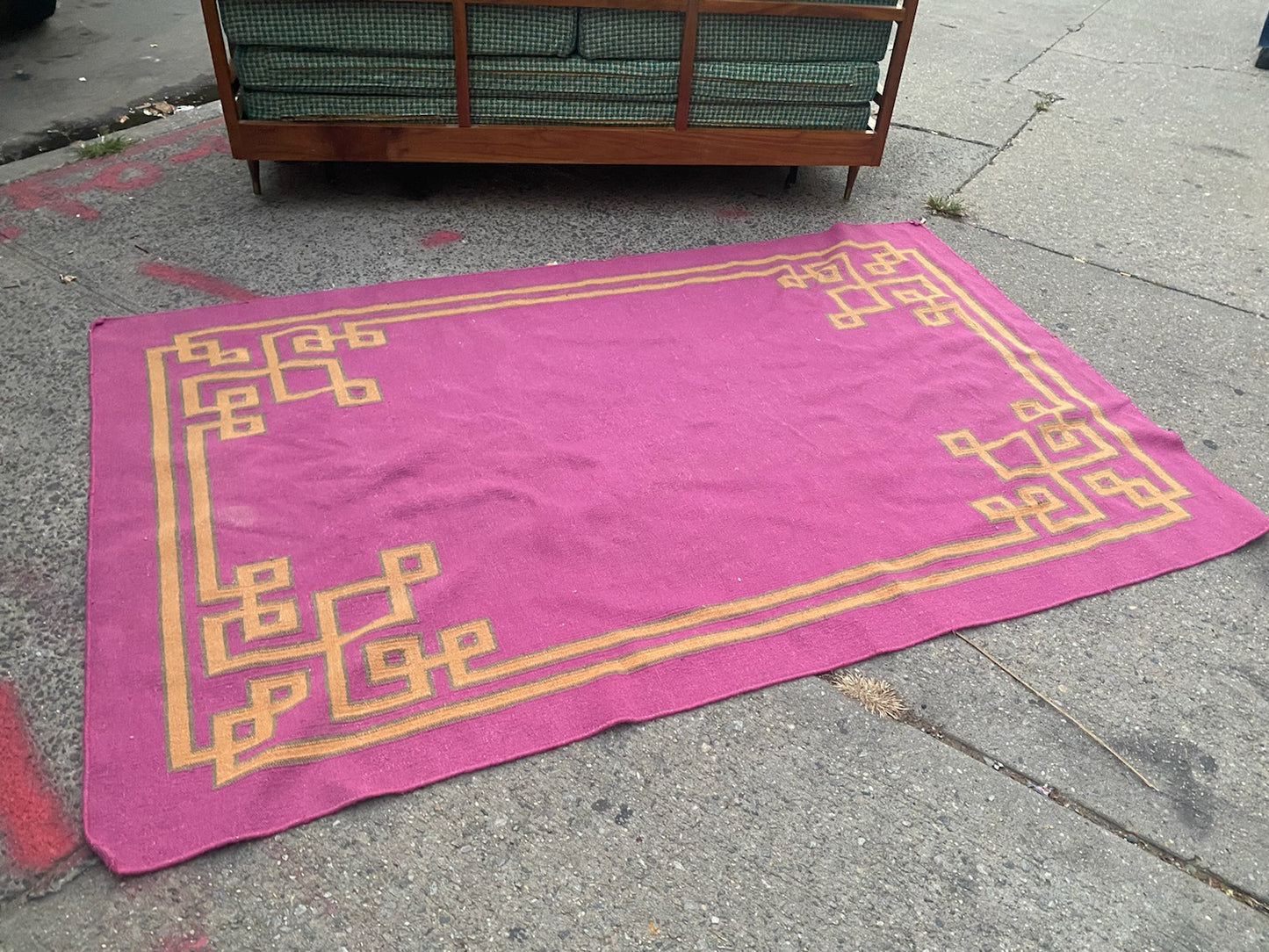 Turkish Kilim Pink and Orange Area Rug 5x8’