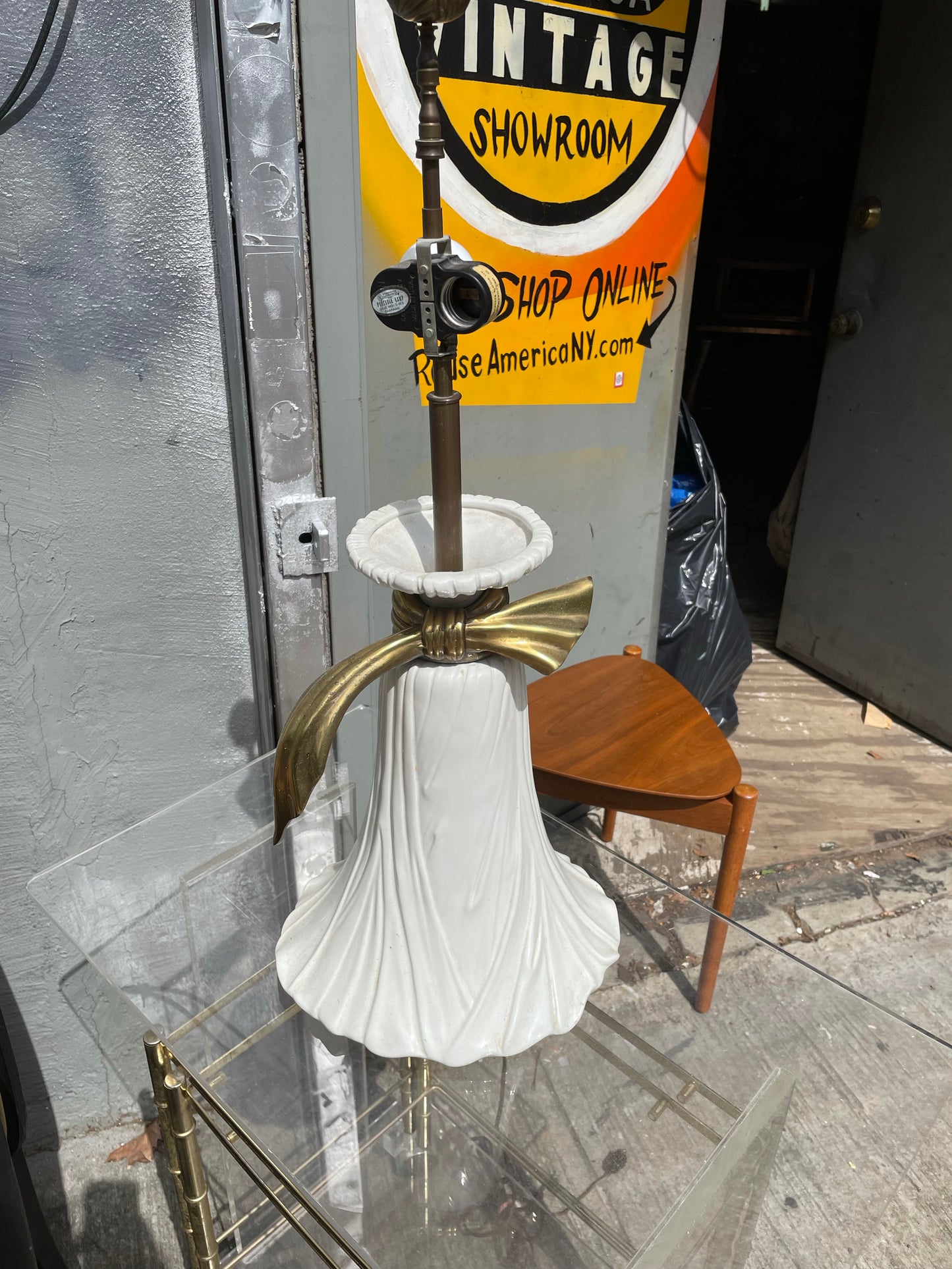 1982 White Ceramic and Brass Chapman Lamp