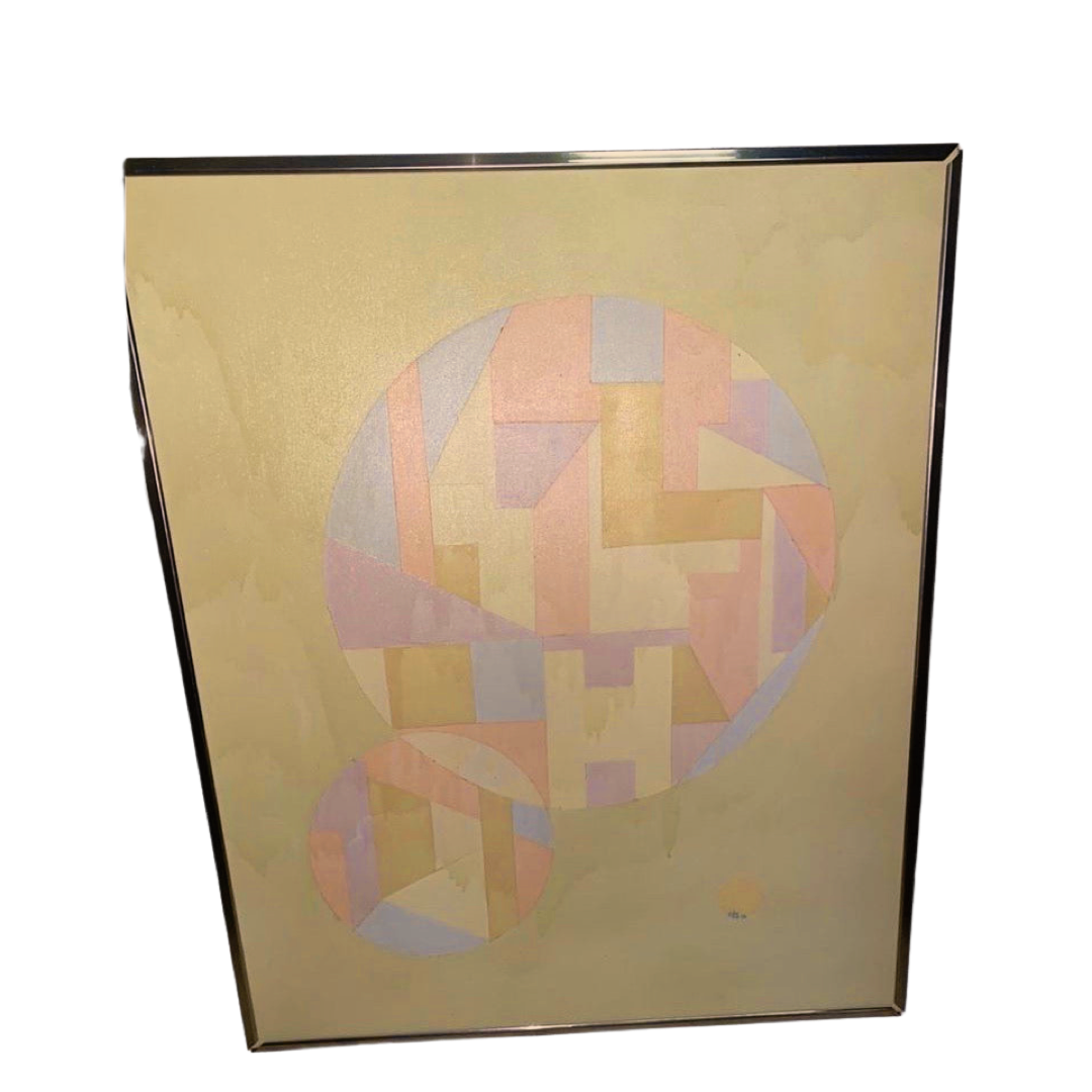 1970s Pastel Colored Geometric /Optism Painting