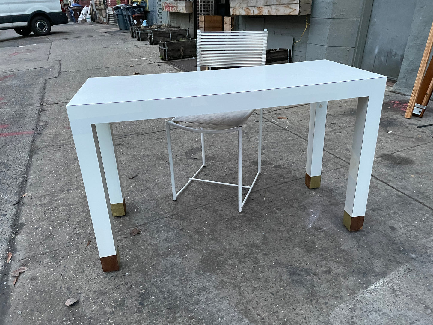 White and Brass Laminate Console Table